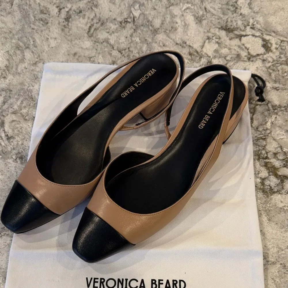 Veronica Beard Black and Tan Cecile Slingback Heels Sz 7.5